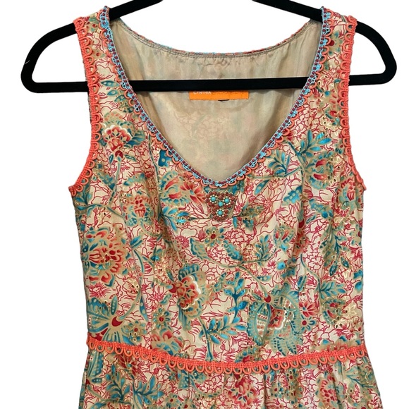 CYNTHIA STEFFE Sleeveless Beaded Cotton Dress,  Silk Lined, Sz 4 - Picture 7 of 16